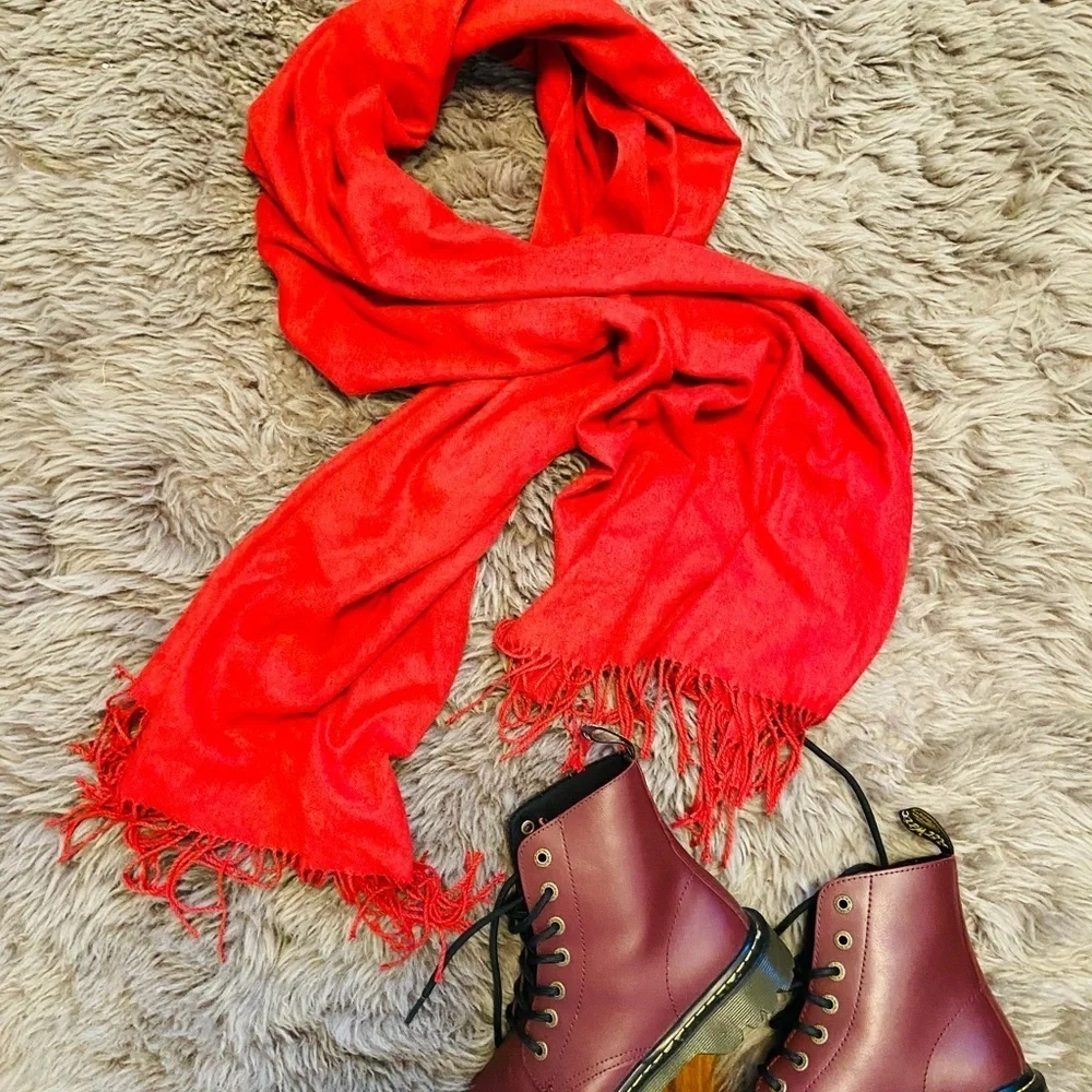 Cashmere Red Blanket Fringe  Scarf / Wrap